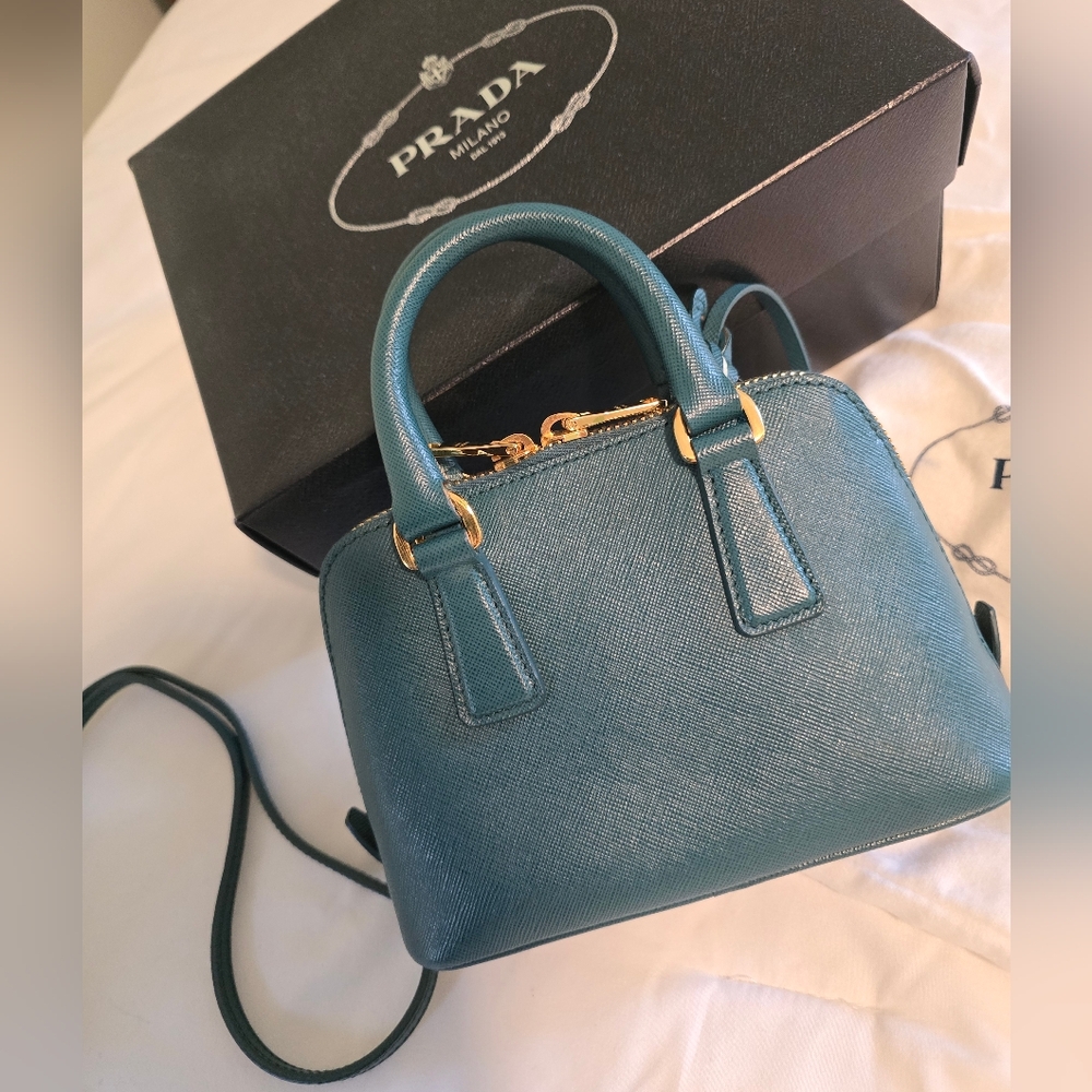 Prada Saffiano Mini Promenade Crossbody Bag - Teal - Picture 9 of 10